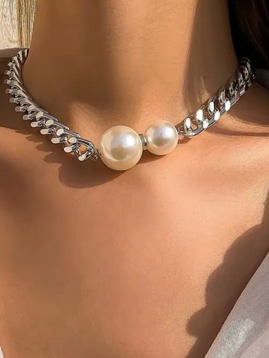 Anthropologie Jewelry - Pearl Silver Chain Statement Necklace
